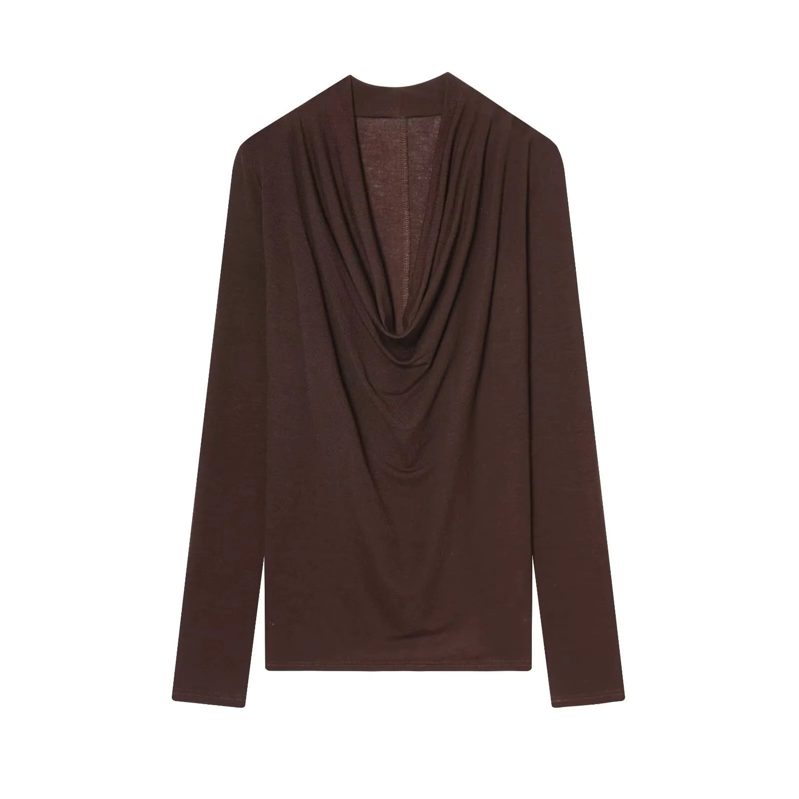 تي شيرت نسائي جديد لشتاء 2025 بتصميم أنيق وعصري، بأكمام طويلة ورقبة على شكل حرف V، بتصميم مستقيم وثنيات