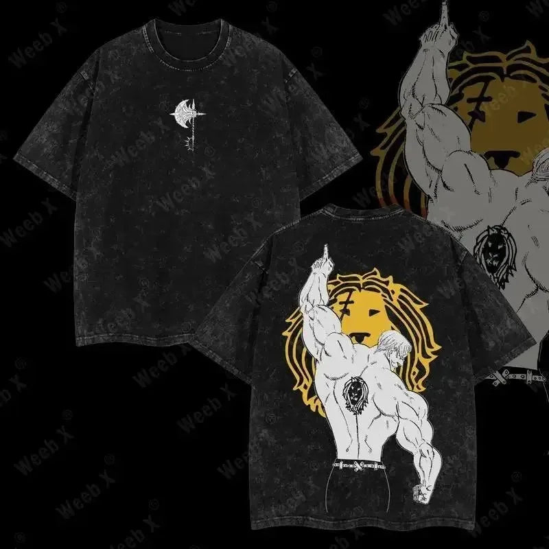 تي شيرت مطبوع عليه صورة إسكانور من الخطايا السبع المميتة للرجال والنساء مصنوع من القطن المغسول، تي شيرت رجالي نسائي كاجوال مقاس كبير ناعم