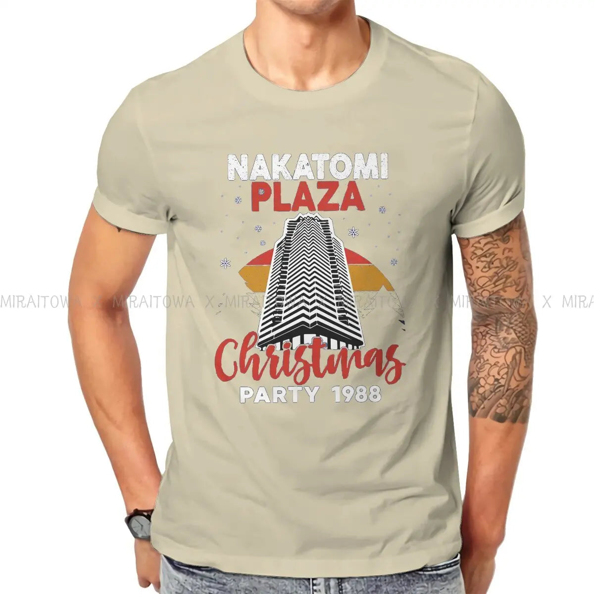 تي شيرت رجالي بتصميم فيلم Die Hard Christmas Party 1988 من Bruce Willis بتصميم إبداعي، تي شيرت أساسي من NAKATOMI PLAZA، هدايا أعياد الميلاد، ملابس الشارع
