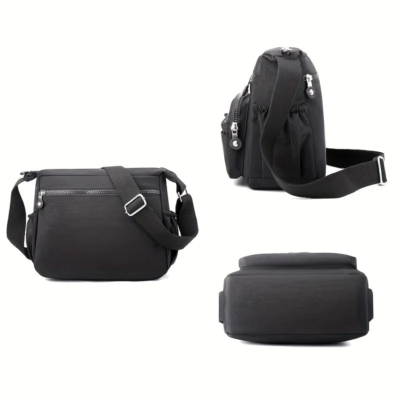 حقيبة كروسبودي أنيقة وخفيفة الوزن من النايلون للنساء، مزودة بحزام قابل للتعديل وتصميم متعدد الجيوب للسفر والتسوق والمواعيد والمدرسة