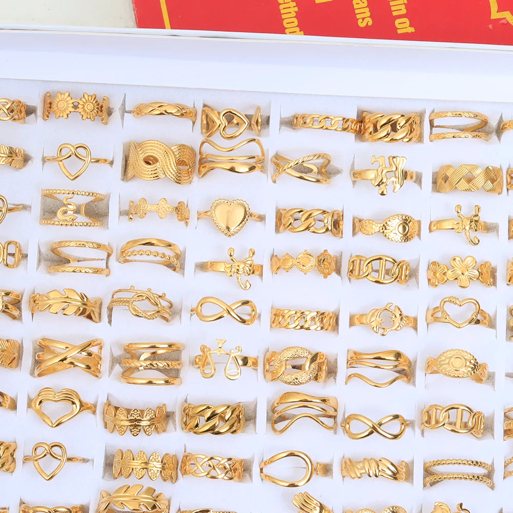 20 Pieces/Lot Vintage Adjustable Stainless Steel Rings Mixed Oil Pressure Titanium Steel Men and Women Couple Finger Ring