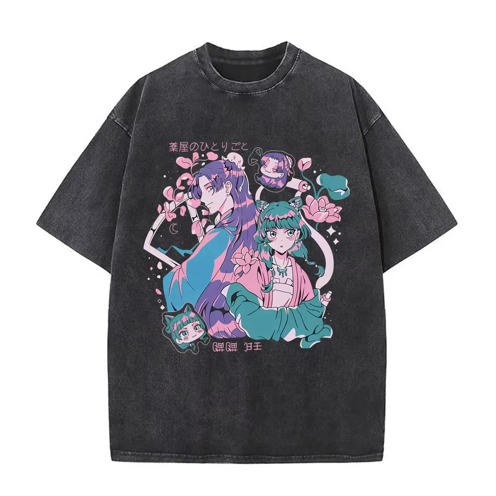 تي شيرتات بطبعة جرافيكية من مسلسل الرسوم المتحركة "مذكرات الصيدلي" من ماوماو، ملابس رجالية ونسائية، تي شيرتات كبيرة الحجم، ملابس الشارع