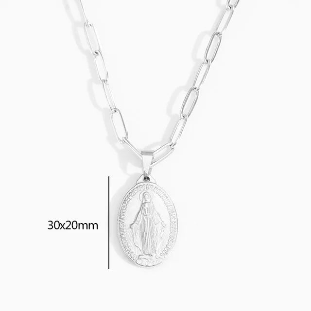 Golden Color Medalla Virgin Mary Necklace Stainless Steel Virgin Mary Pendant Necklace For Men Women Cross Medallion Choker