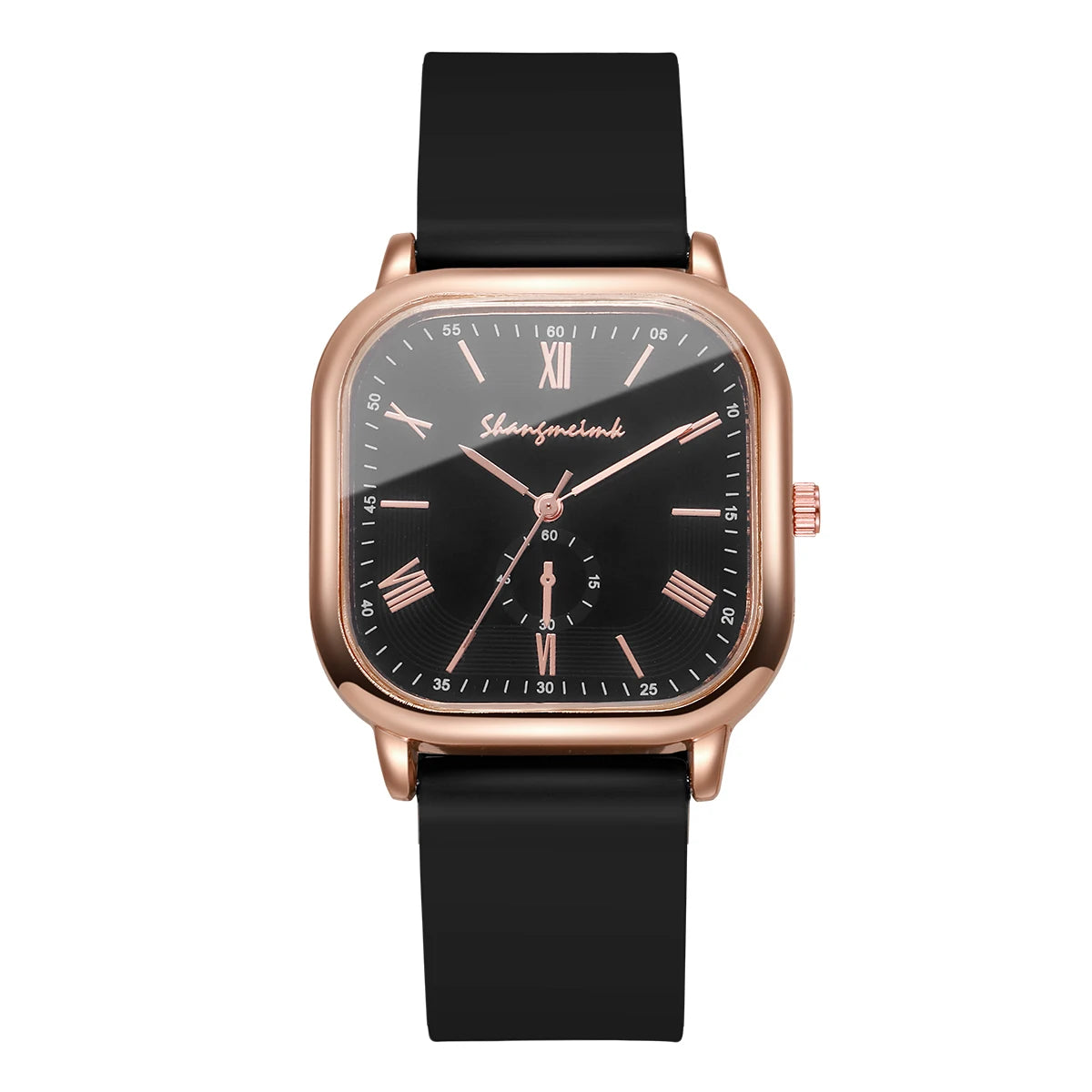 ساعة يد نسائية مربعة الشكل تعمل بالكوارتز، بحزام سيليكون، مناسبة للإطلالات الكاجوال (بدون علبة)