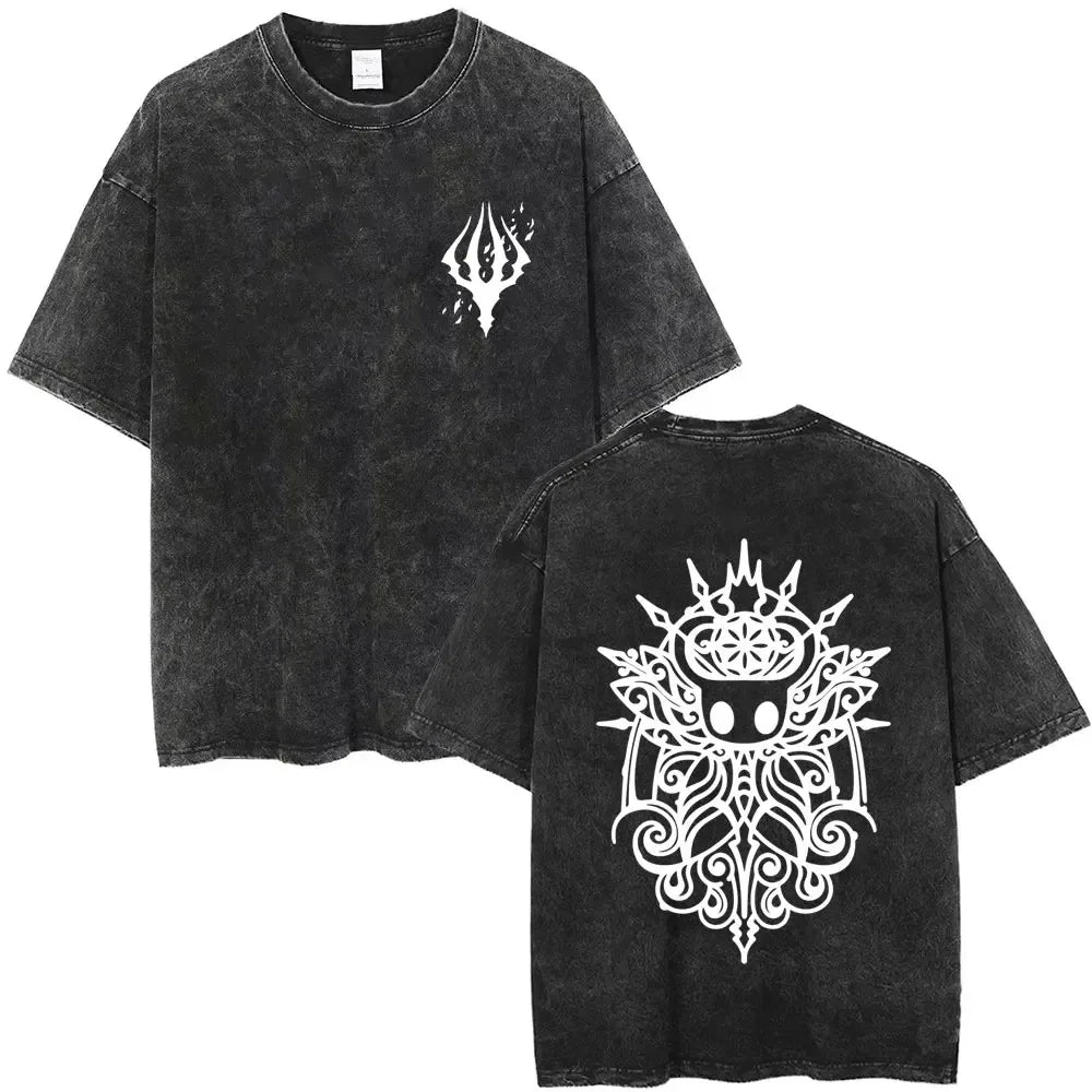 تي شيرت جرافيكي مطبوع عليه لعبة هولو نايت الكلاسيكية المغسولة للرجال والنساء، تي شيرت كاجوال من القطن بأكمام قصيرة، تي شيرت كبير الحجم للجنسين