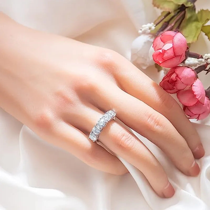 خاتم فاخر من الفضة الإسترلينية عيار 925 مرصع بالماس والمواسانيت عيار 2.5-5 قيراط، مكون من 5 قطع، بتصميم نصف صف، عصري، هدية عيد ميلاد للرجال والسيدات، مناسب للزفاف