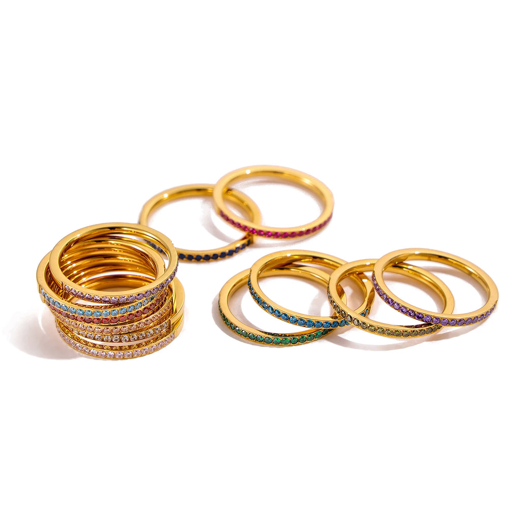 CARLIDANA Mini Zircon 12 Birthstone Rings for Women Stainless Steel Gold Color Finger Ring Engagement Wedding Jewelry Gift