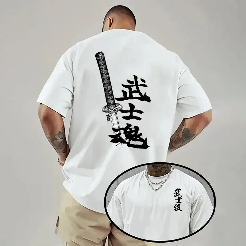 Men Bushido Print Cool Comfort Tee Spring Summer Casual Short Sleeve Cotton T-Shirt for Daily Outdoor Fashion Wear Men's Clothes
