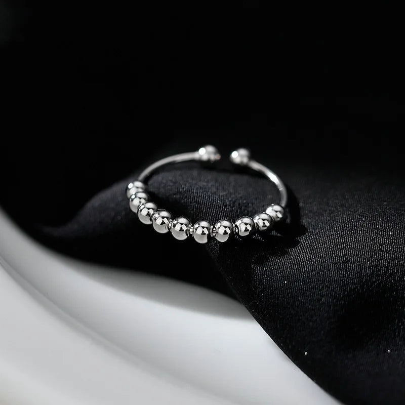 خواتم جديدة من الفضة الإسترليني عيار 925 لتخفيف التوتر، مزودة بخرز دوار، قابلة للتعديل، مناسبة للنساء والرجال، مجوهرات فاخرة