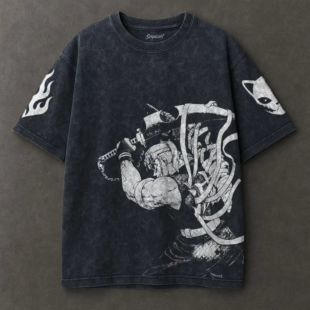 Acid Washed T Shirt Men Tengen Uzui Graphic Anime Manga T-shirt Oversized Cotton T-shirt Harajuku Male Female Vintage Street Tee