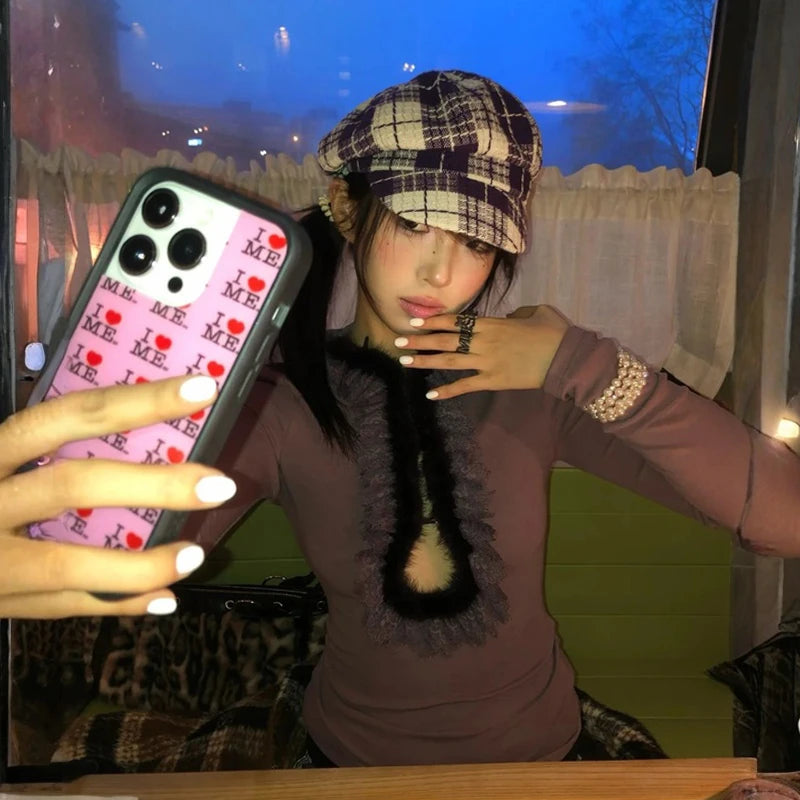 تي شيرت Genayooa Y2k Fairycore للسيدات بأكمام طويلة من قماش مرقع، تي شيرتات يابانية بنمط الجرونج الجمالي من العقد الأول من القرن الحادي والعشرين، تي شيرتات الشارع