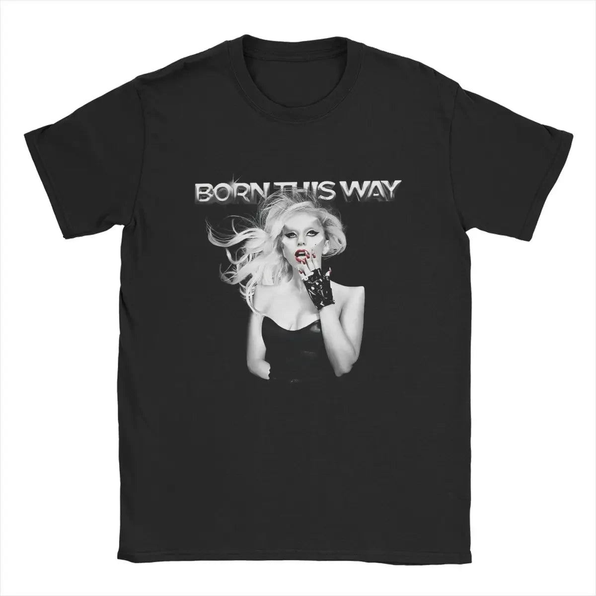 تي شيرت رجالي رسمي مكتوب عليه Lady Born This Way من إنتاج مغنية الروك غاغا، مصنوع من القطن، تي شيرت رائع بأكمام قصيرة ورقبة دائرية، تي شيرت للبالغين