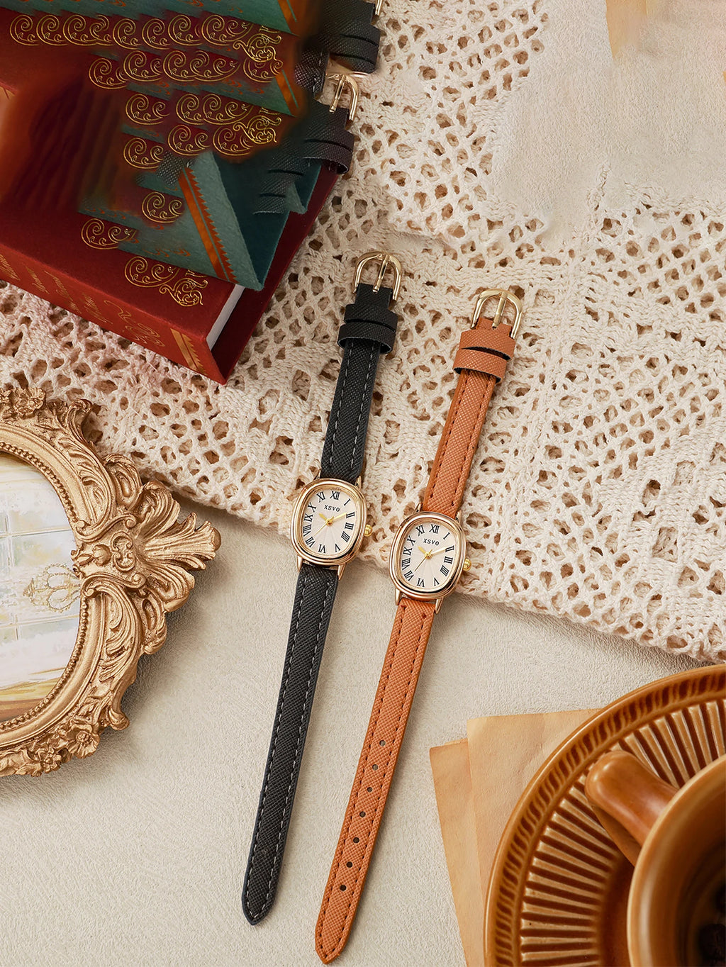 ساعة كوارتز نسائية أنيقة وبسيطة بسوار جلدي، مناسبة كهدية للهالوين أو الكريسماس