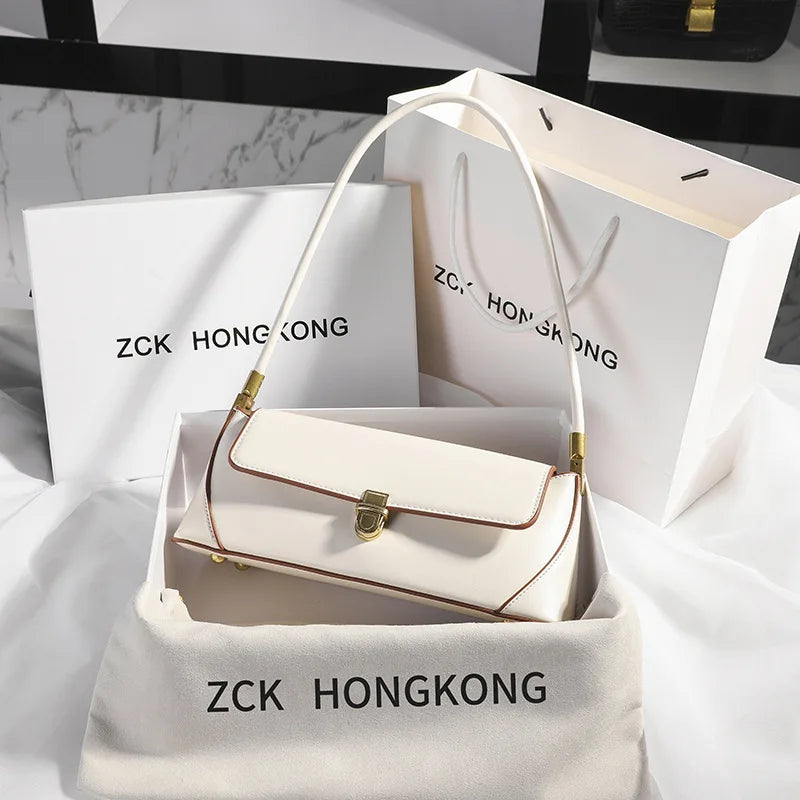 حقيبة الإبط بتصميم ريترو نيش عالي الجودة بلون سادة حقيبة كتف واحدة محمولة من الجلد الأصلي للنساء للربيع والصيف متعددة الاستخدامات