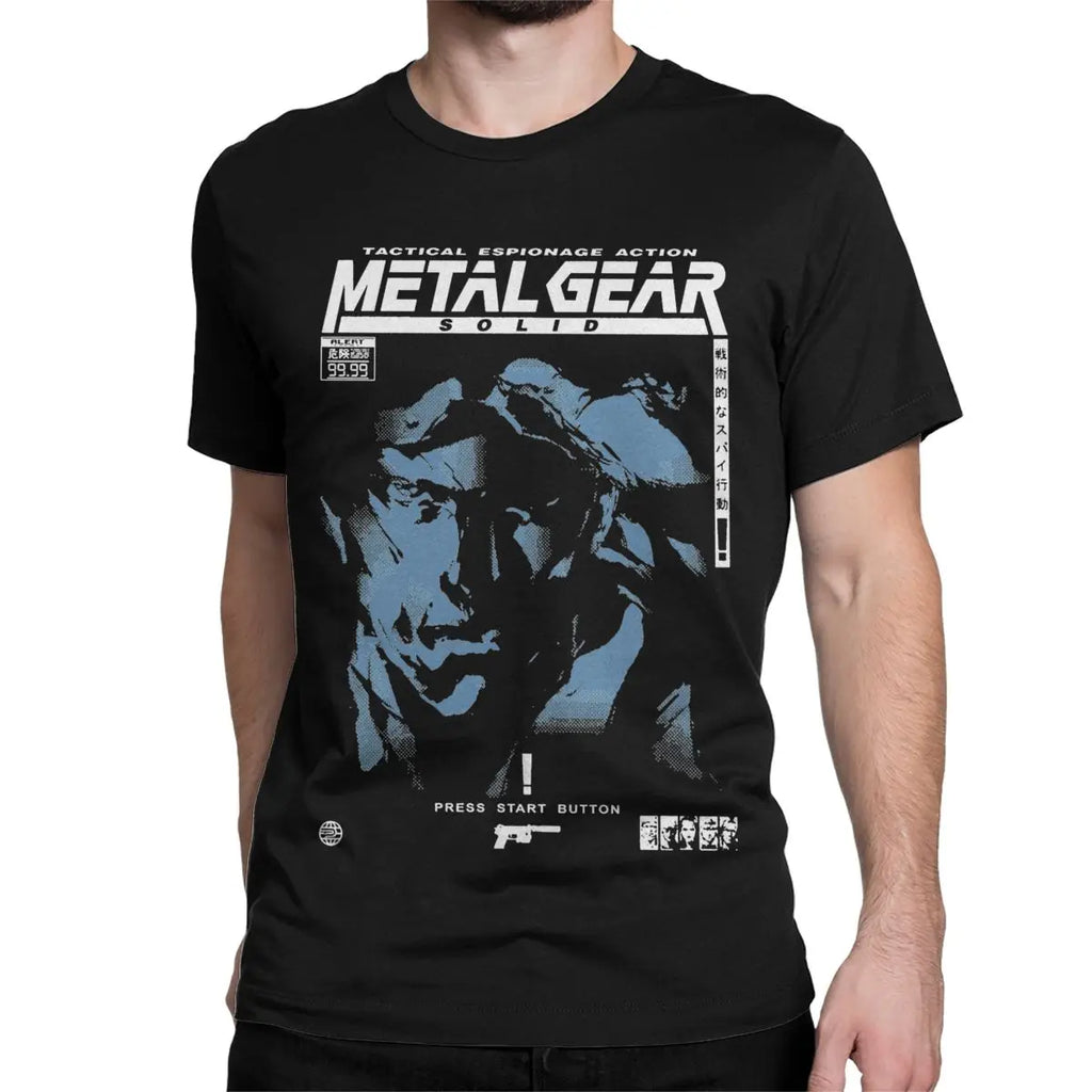 تي شيرت رجالي ونسائي MGS1 Solid Snake Game T-Shirt Metal Gear قطني مضحك بأكمام قصيرة ورقبة دائرية تي شيرت كلاسيكي