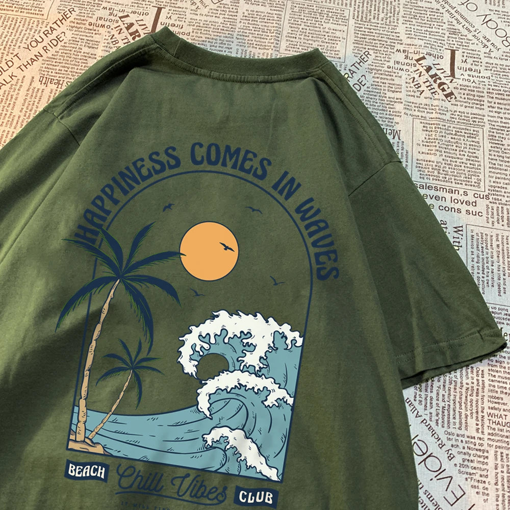 تيشيرتات فضفاضة بتصميمات عصرية مستوحاة من السعادة، مناسبة للرجال والنساء. تتميز هذه التيشيرتات بنقشة مميزة، وهي مثالية للارتداء اليومي أو كطقم ملابس فضفاضة.