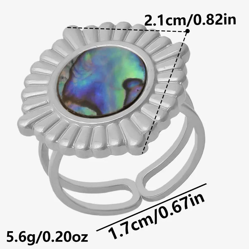 خاتم واحد عصري من الفولاذ المقاوم للصدأ، بتصميم هندسي مستوحى من البحر الطبيعي، مفتوح وسميك، بنمط صدفة بحرية، قطعة واحدة، مجوهرات نسائية عتيقة غير منتظمة