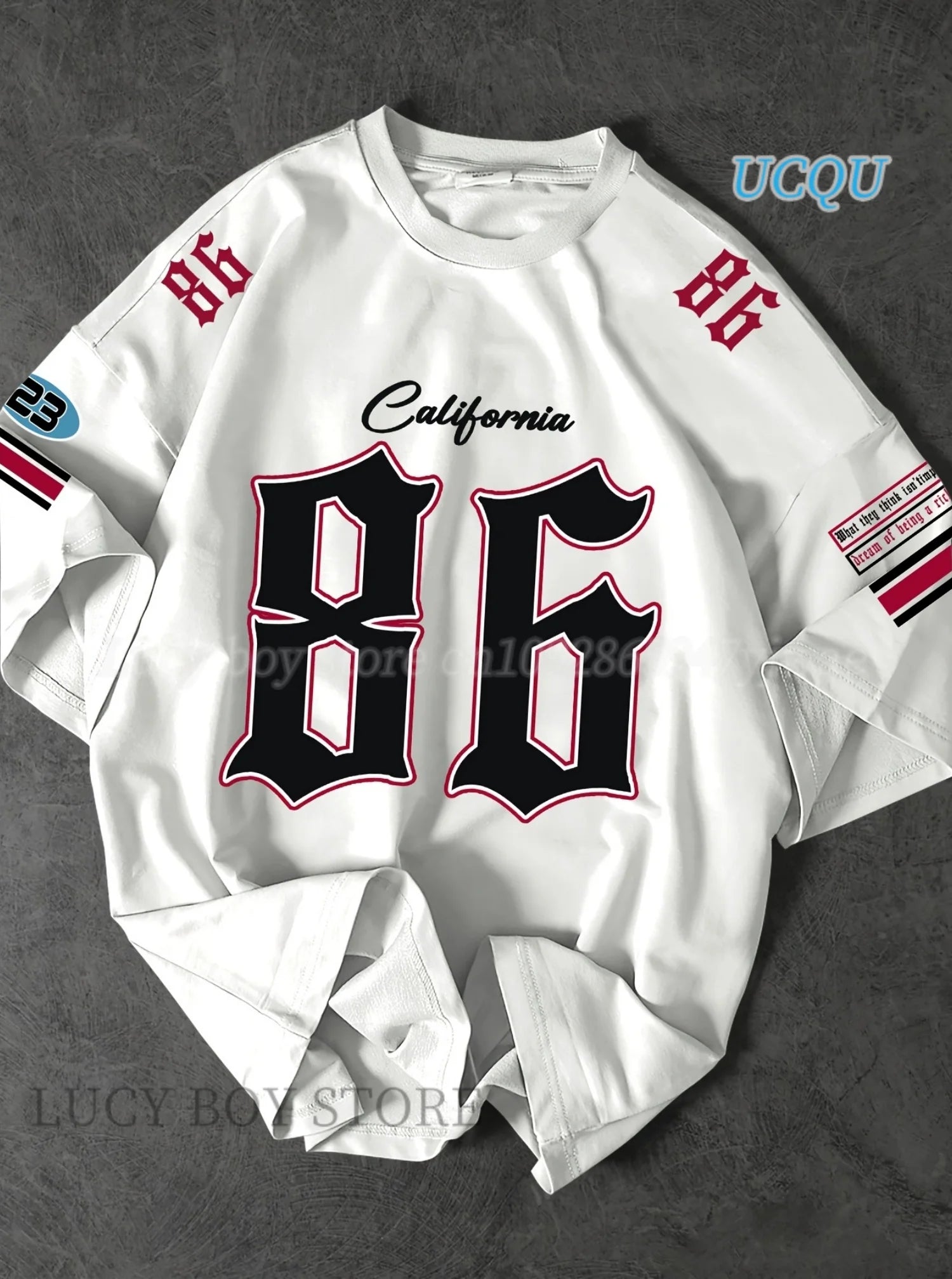 تي شيرت رجالي رياضي مطبوع عليه شعار كاليفورنيا 86 بأكمام قصيرة ورقبة دائرية وقميص كرة قدم للسباقات وقمصان كاجوال عتيقة ملابس رجالية