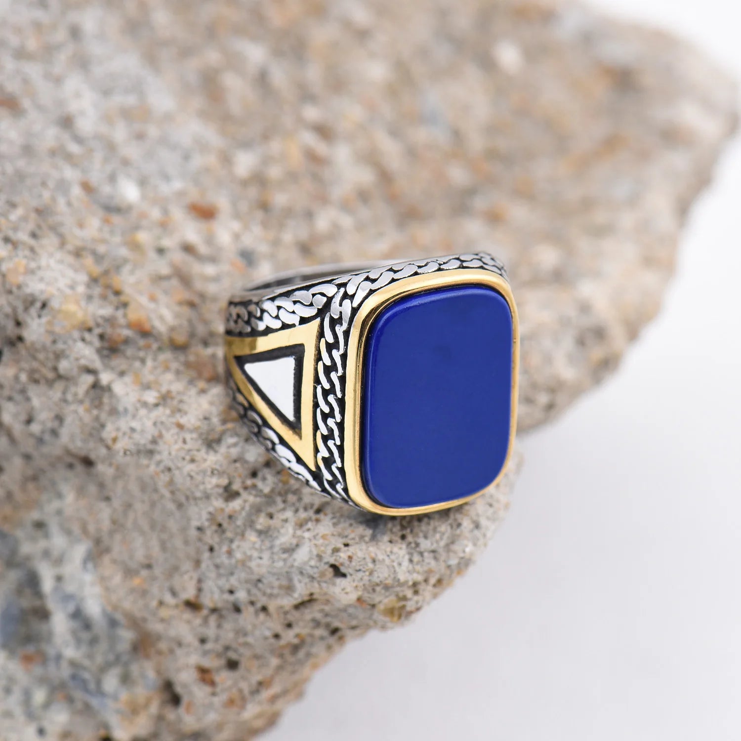 R3427 خواتم رجالية عالية الجودة من الفولاذ المقاوم للصدأ 316L مرصعة بأحجار العقيق الأسود المتنوعة، مجوهرات عصرية