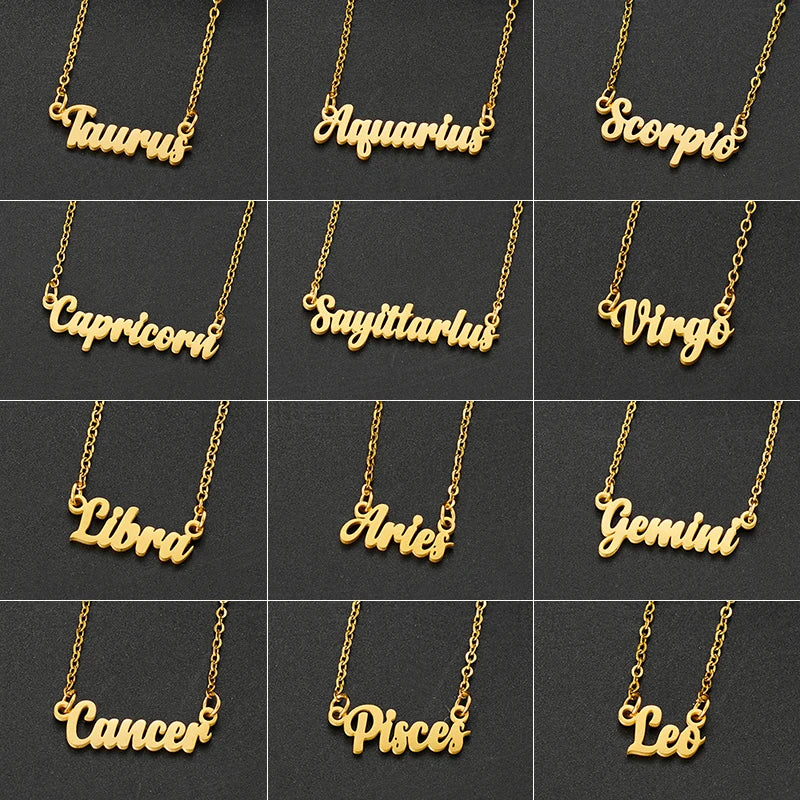 Stainless Steel 12 Zodiac Constellation Necklace for Women Aries Gemini Aquarius Pisces Leo Pendants Necklaces Astrology Jewelry