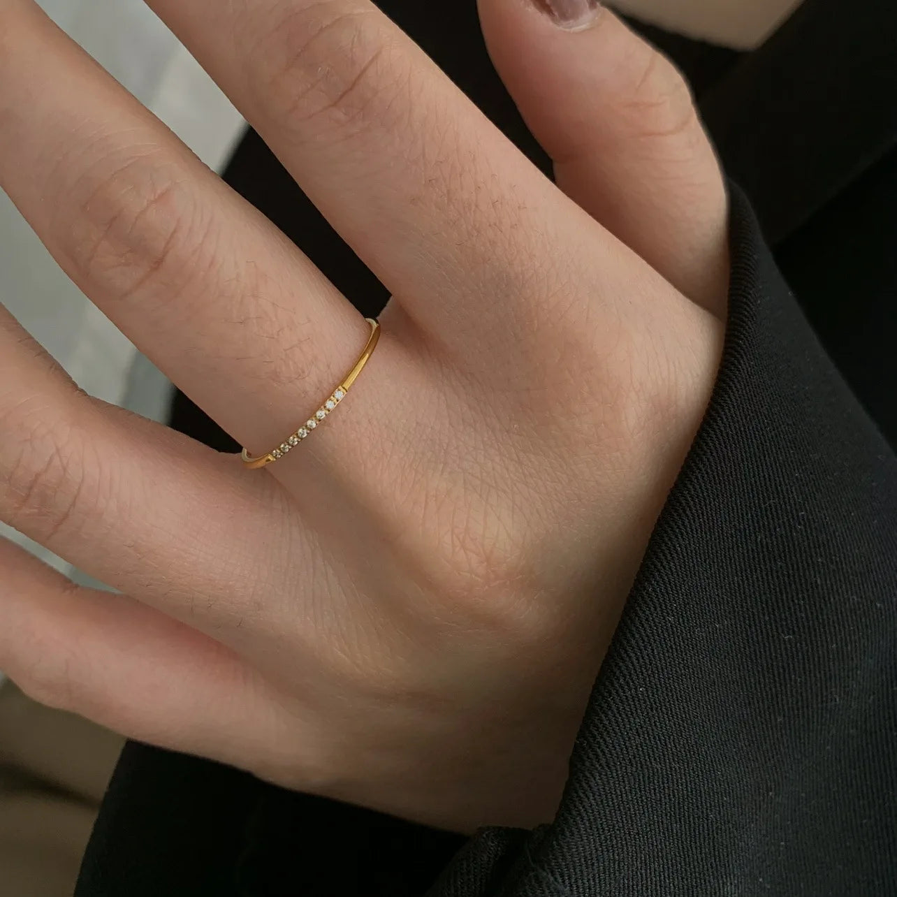 خاتم من الزركون الرقيق بسمك 1 مم، خاتم خطوبة نسائي كامل دائري مرصع بكريستال الزركون، لون ذهبي، خاتم زفاف بتصميم بسيط قابل للتكديس