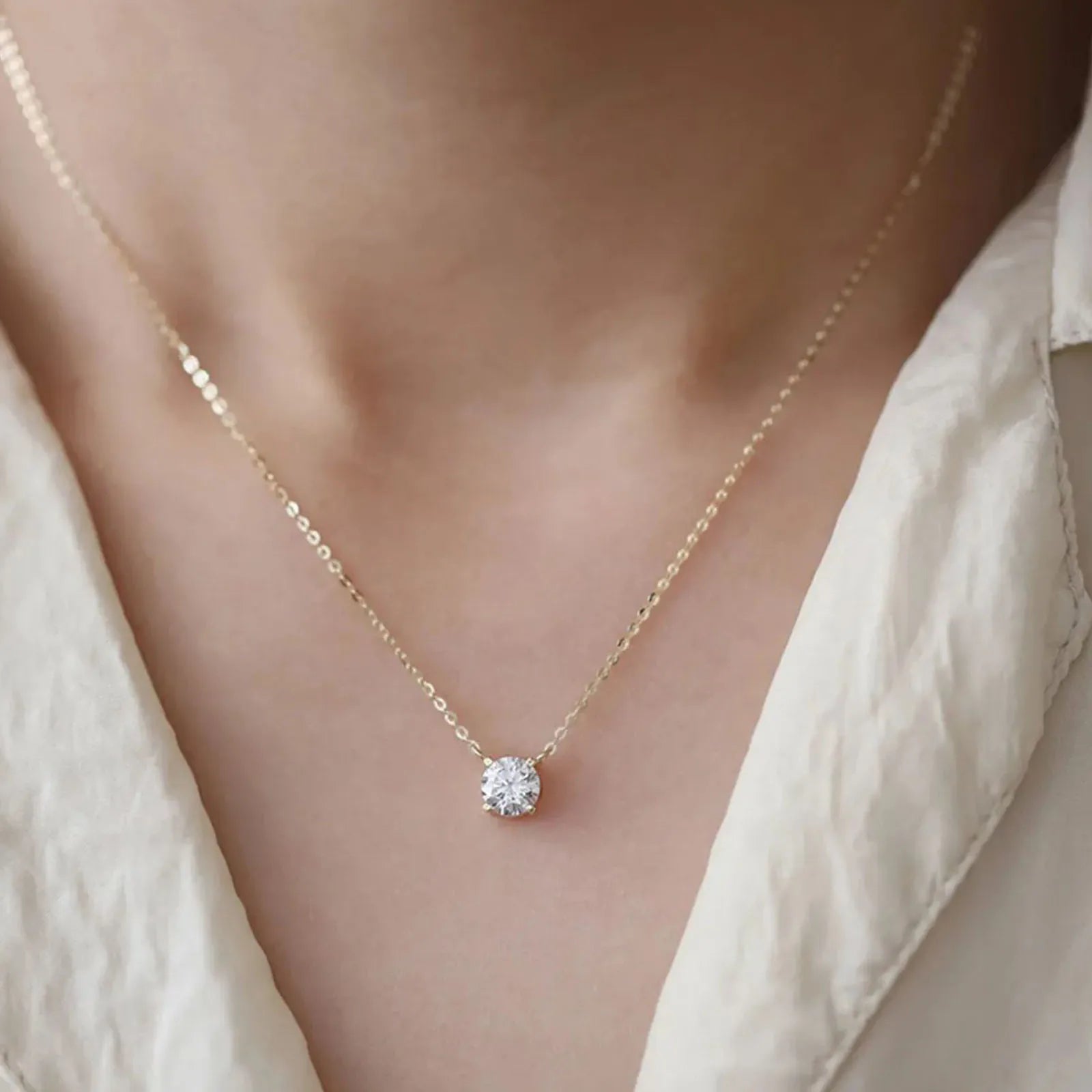 925 Sterling Silver 18k Gold Plated Necklace Versatile Single Sparkling Zircon Clavicle Chain for Women Wedding Jewelry