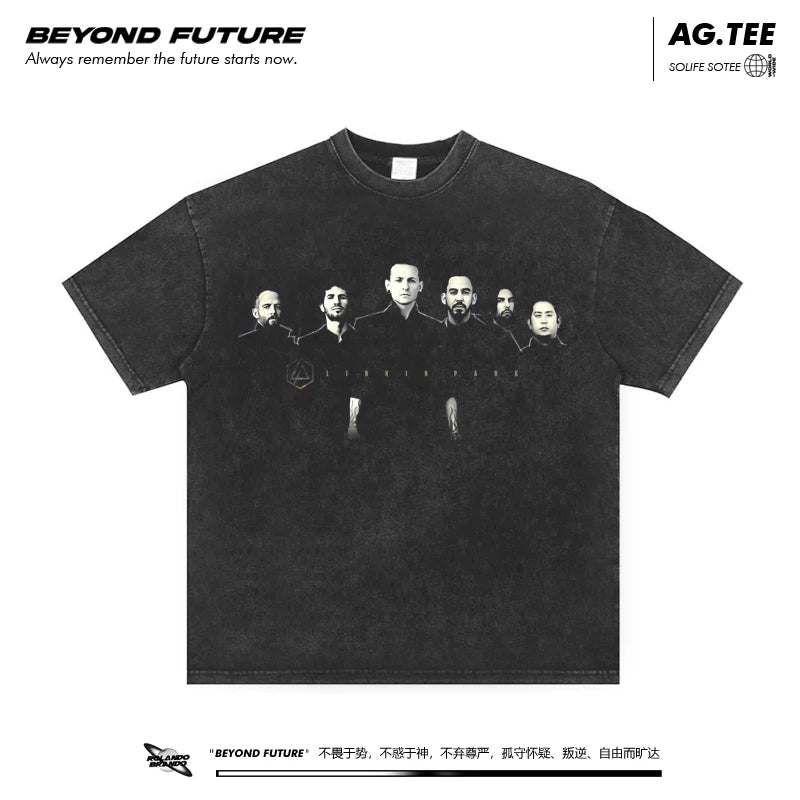 تي شيرت بأكمام قصيرة من Linkinpark Union Park Rock American Fashion Brand محايد فضفاض قابل للغسل مقاس كبير قديم