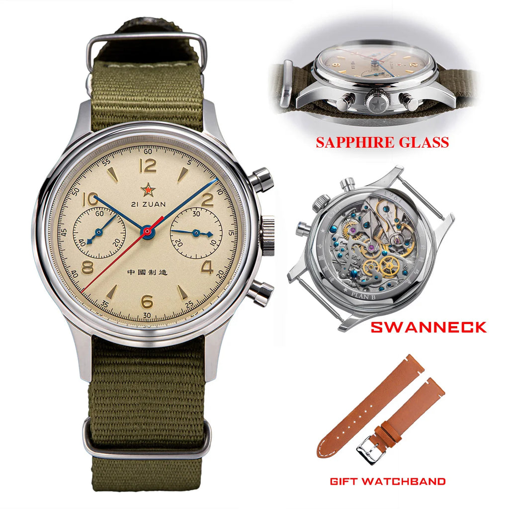 ساعة يد رجالية 38 مم 1963 Polit كرونوغراف ST1901 ميكانيكية أصلية Air Force 40 مم أكريليك Reloj Homber Tianjin Movement