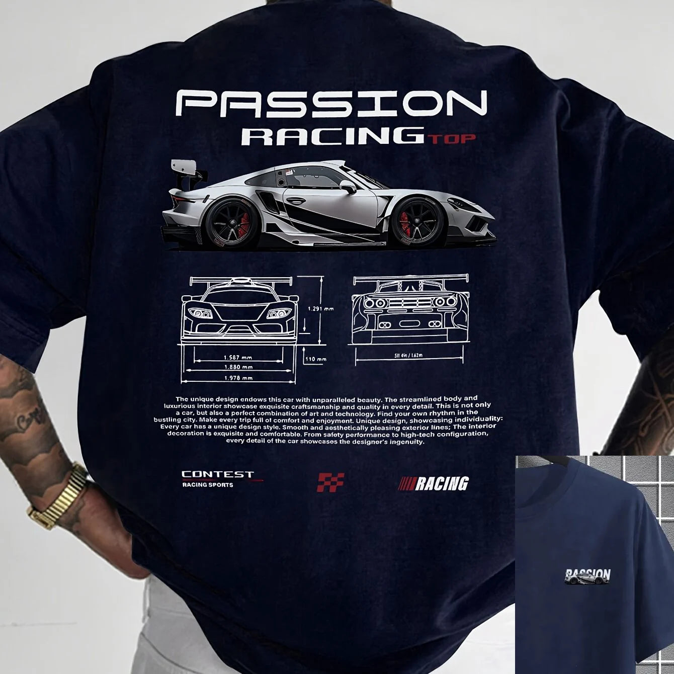 تيشيرت رجالي صيفي عصري مصنوع من القطن الخالص 100%، بتصميم فضفاض وطبعة رياضية، وياقة دائرية وأكمام قصيرة.