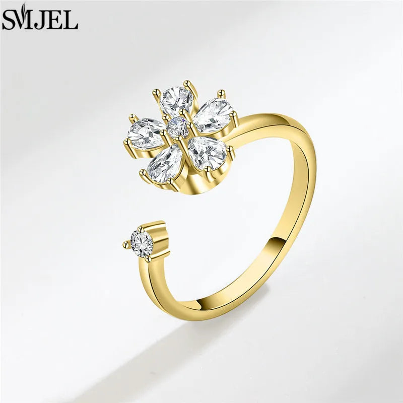 خواتم فاخرة دوارة على شكل حيوانات لتخفيف التوتر للنساء، خواتم دوارة لطيفة على شكل زهرة وقلب ويعسوب، خاتم مضاد للتوتر، مجوهرات زفاف