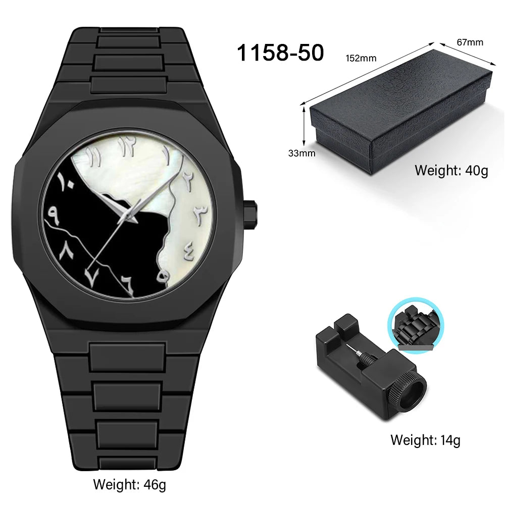 ساعة كوارتز كلاسيكية للرجال من البلاستيك المقاوم للماء بتصميم الشرق الأوسط بمينا أرقام عربية باللون الفضي والذهبي، يمكن تخصيصها