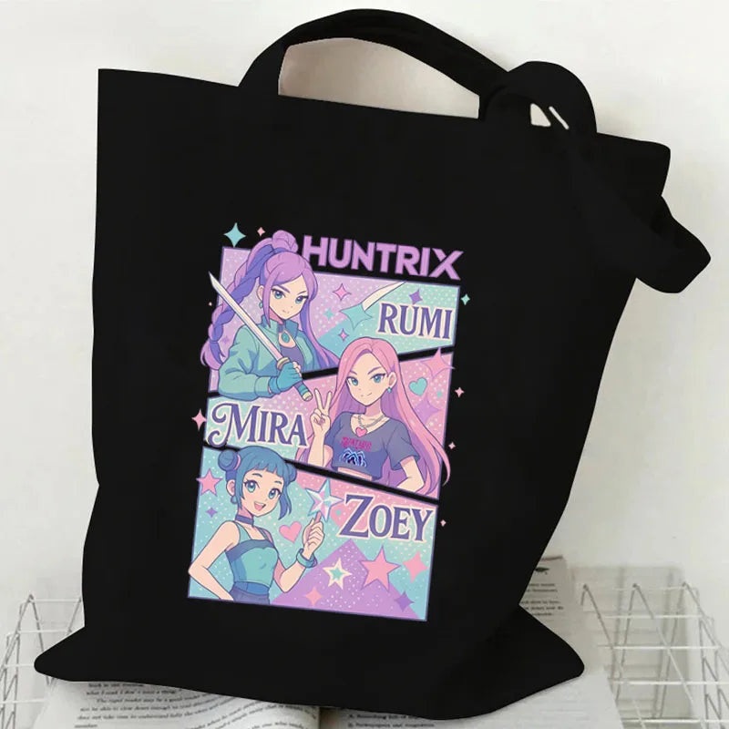 حقيبة تسوق قماشية بتصميم أنيمي صائد الشياطين من كيبوب، حقيبة تسوق عصرية بسعة كبيرة، حقيبة يد نسائية
