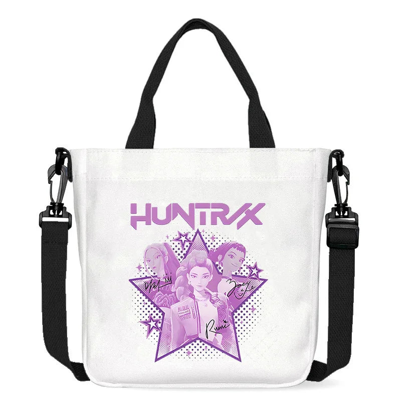 حقيبة قماشية جديدة من KPop Demon Hunters للفتيات، حقيبة يد مربعة أرجوانية بسيطة، حقيبة حمل، حقيبة كتف، هدية عيد ميلاد