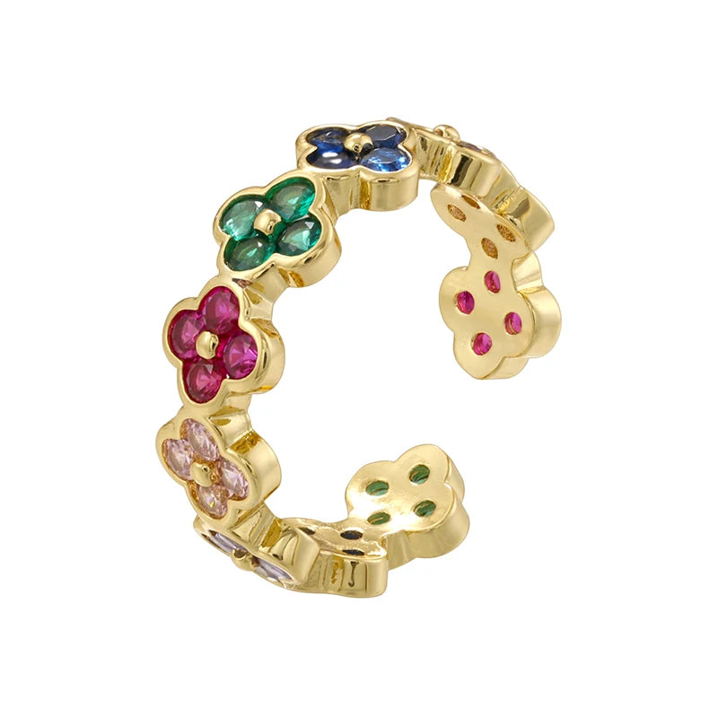 خاتم نسائي مفتوح الطرف قابل للتعديل من ZHUKOU، مصنوع من النحاس السميك عالي الجودة ومطلي بالذهب ومرصع بالزركونيا: VJ702