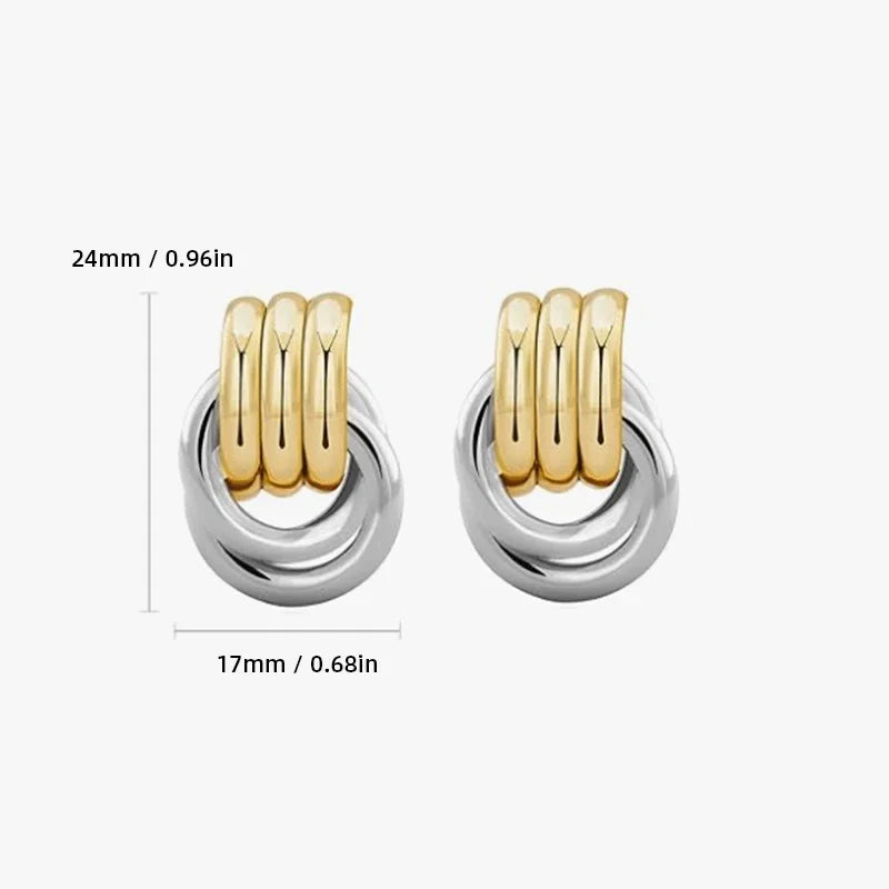 Trendy Stainless Steel Multilayer Circle Twist Knot Earrings for Women Texture Mixed Color Gold Plated Statement Earring Bijoux