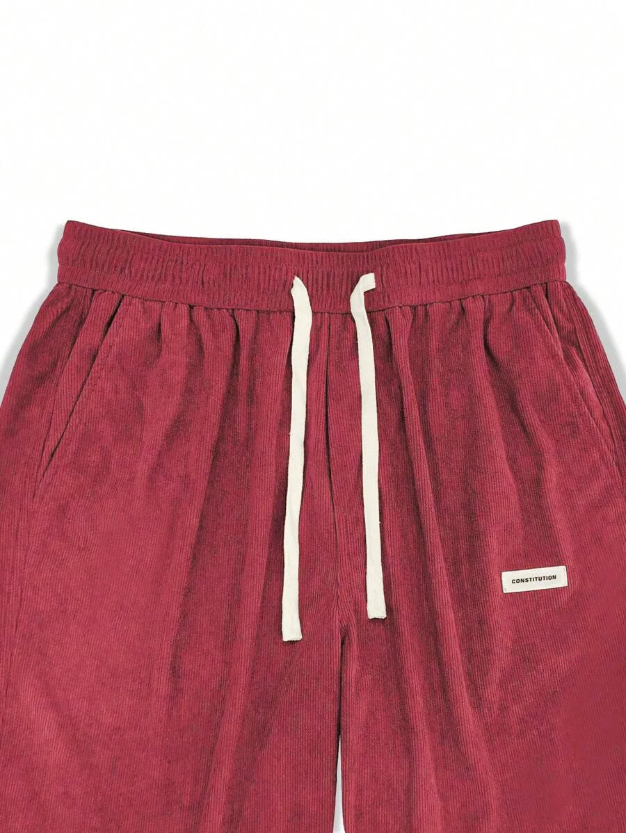 Men's Corduroy Straight Leg Casual Pants Drawstring Elastic Waist Outdoor Streetwear Winter Warm Autumn Sport Thermal Trousers