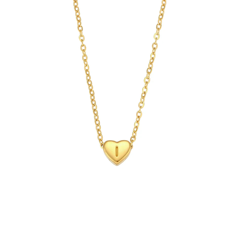 Ladies Minimalist Small Love Initial Necklace Jewelry Stainless Steel 18k Gold Plated Mini Heart Shape Letter Pendant Necklace