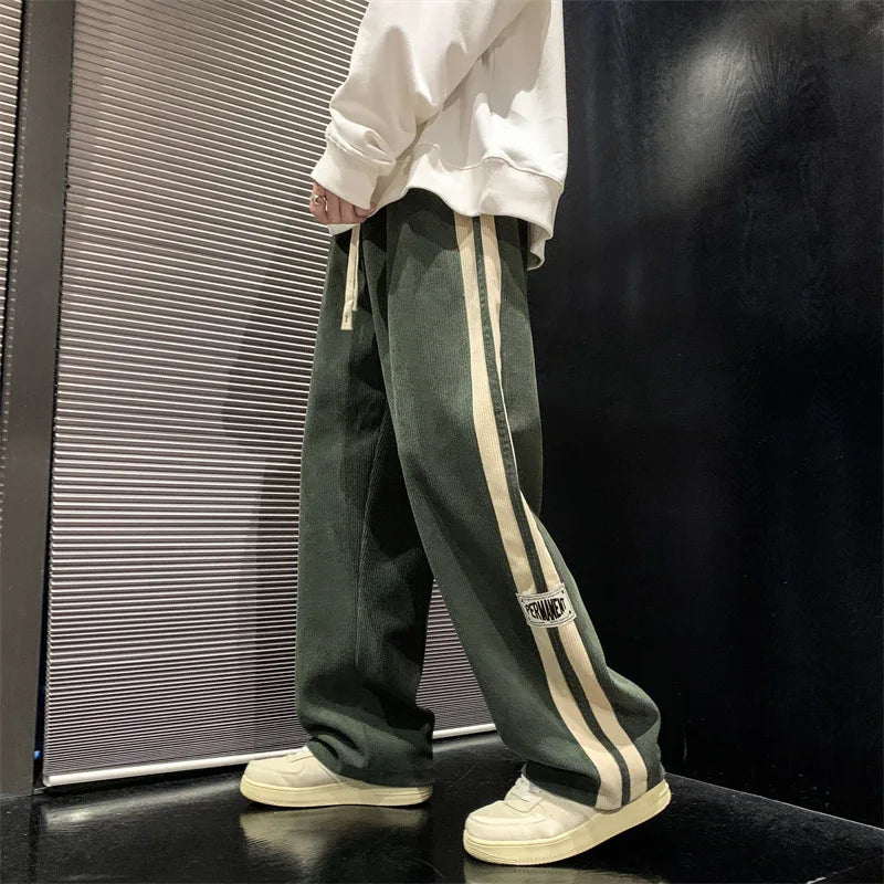 2024 Men's Casual Pants Corduroy Korean Style Loose Overalls Pants Straight Wide-leg Trousers Couple Streetwear new sweatpants