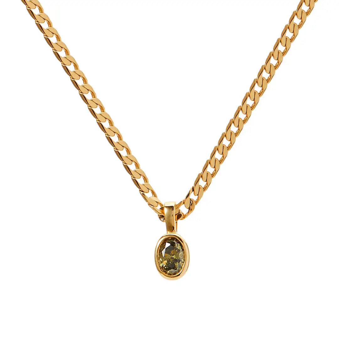 قلادة أنيقة من الفولاذ المقاوم للصدأ على شكل بيضاوي متعدد الألوان من الأحجار الطبيعية للنساء، سلسلة كوبية مطلية بالذهب عيار 18 قيراطًا