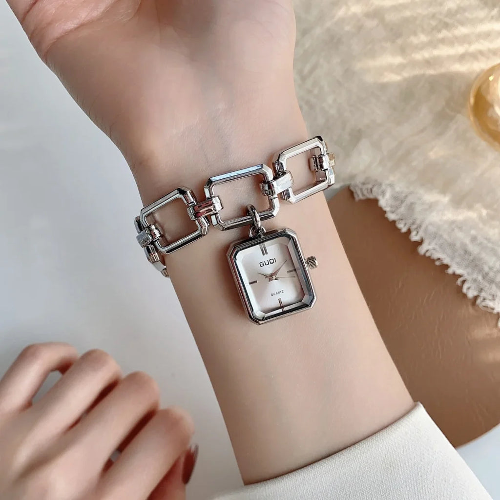 ساعة كوارتز نسائية بسوار، مينا مربع، تناظرية، ساعة يد أنيقة للنساء