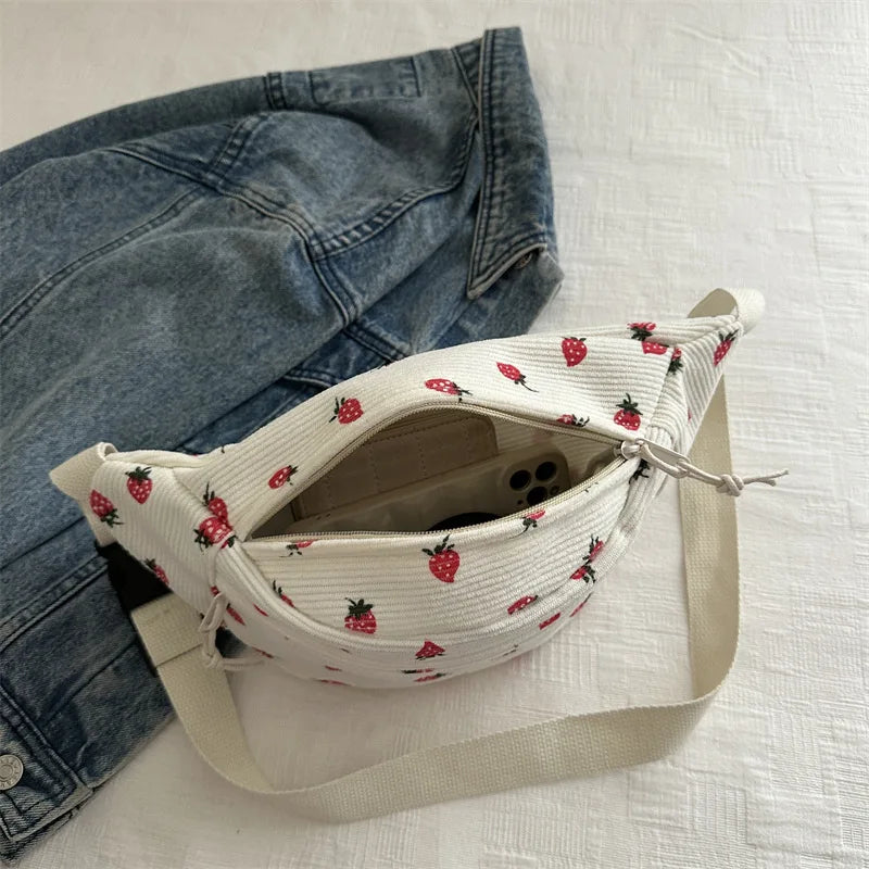 حقيبة خصر نسائية ورجالية من قماش الكوردروي، حقيبة فاني، جيب فراولة، حقيبة صدر أنيقة، حقيبة يد رياضية للسفر، حقيبة خصر منقوشة، حقائب بطن