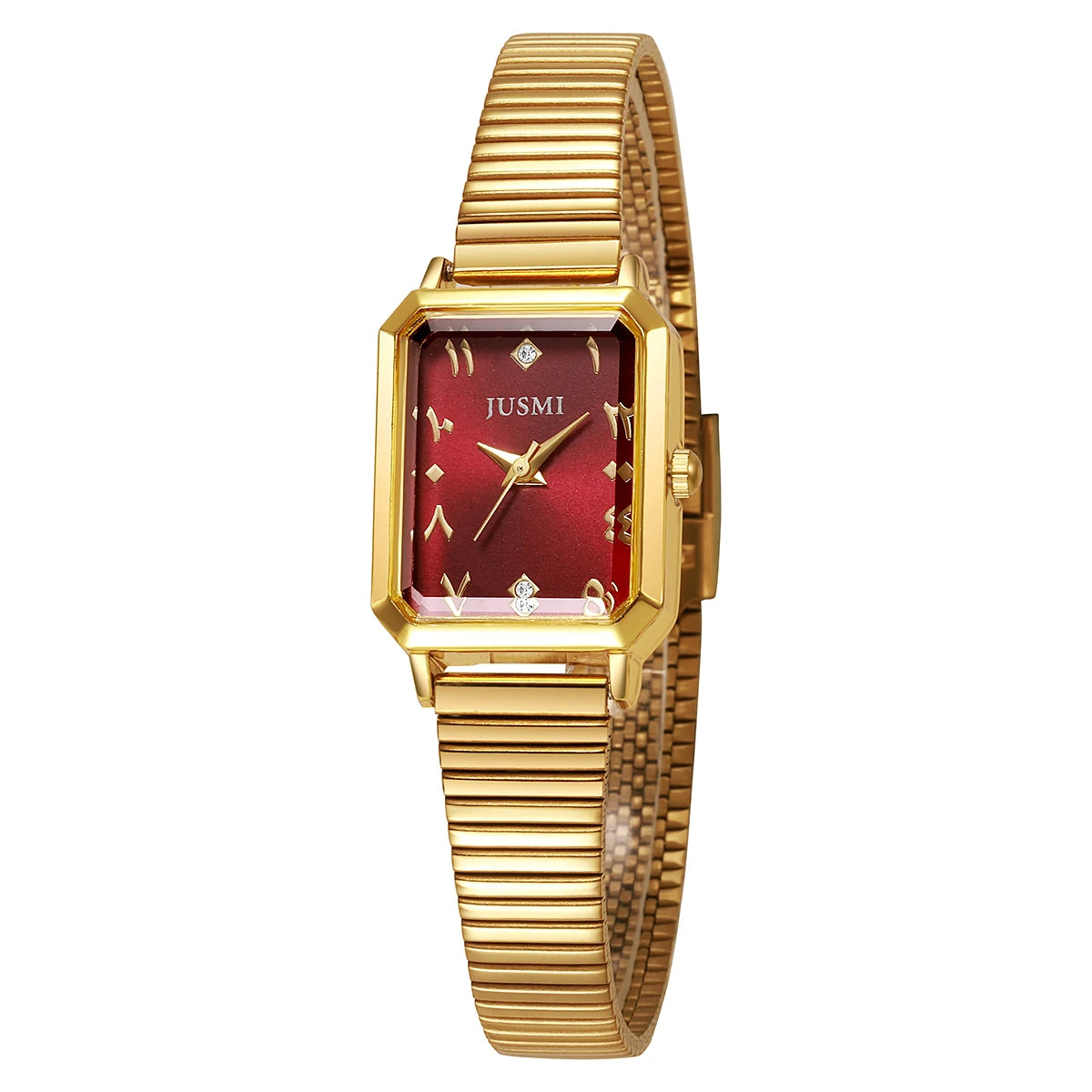 ساعة يد نسائية كوارتز بتصميم كلاسيكي بسيط، بعلبة مستطيلة من سبيكة معدنية مرصعة بأحجار الراين، مناسبة للارتداء اليومي، هدية مثالية لعيد الميلاد.