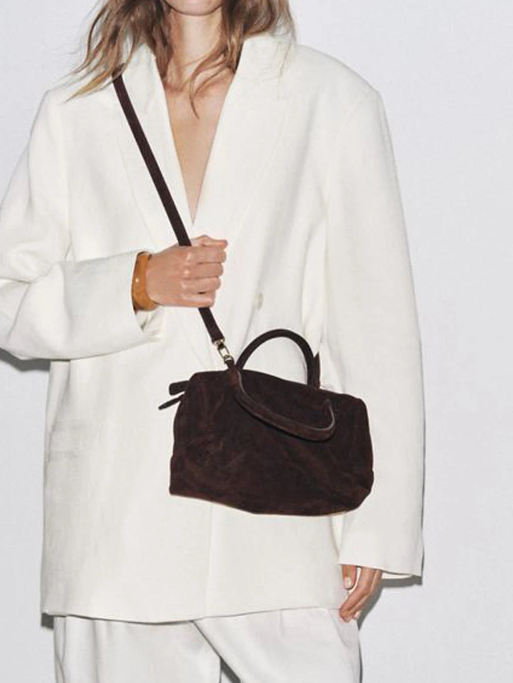 حقيبة نسائية بكتف واحد، حقيبة بولينج يدوية من جلد الغزال بسحاب، حقيبة نسائية من بوسطن الكورية