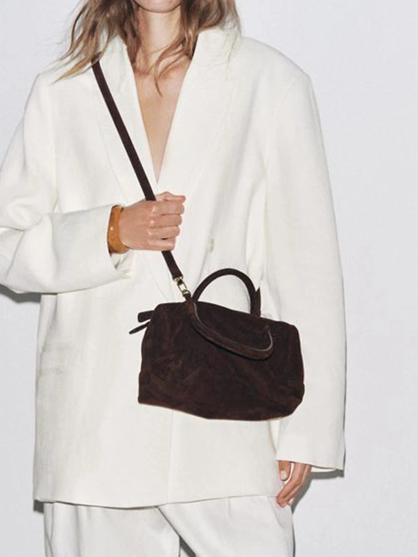 حقيبة نسائية بكتف واحد، حقيبة بولينج يدوية من جلد الغزال بسحاب، حقيبة نسائية من بوسطن الكورية