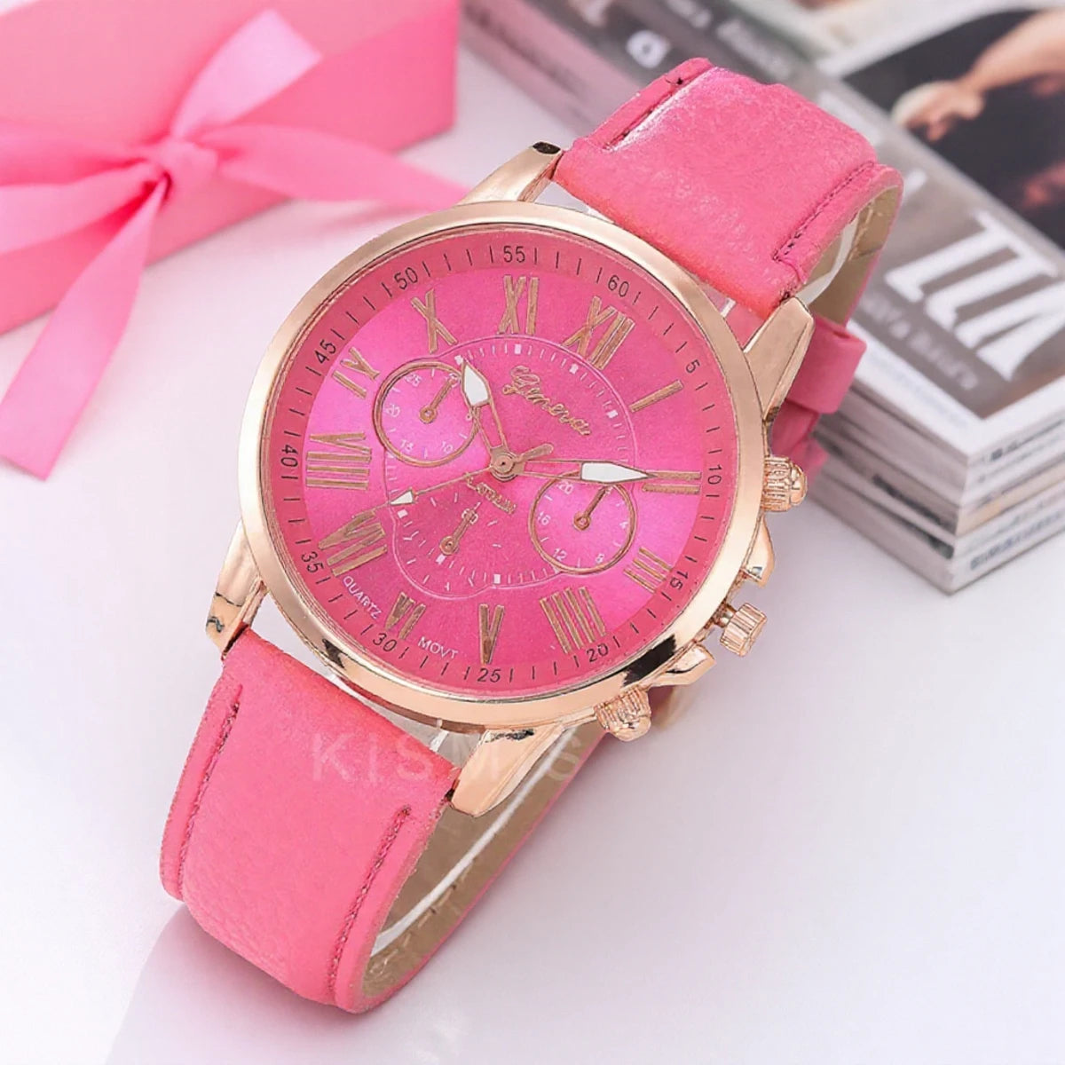 ساعة جنيف كوارتز أنيقة بأرقام رومانية، ثلاث عيون وستة دبابيس، ساعة يد كاجوال للنساء والرجال والأزواج، ساعة أنيقة للمناسبات الرسمية