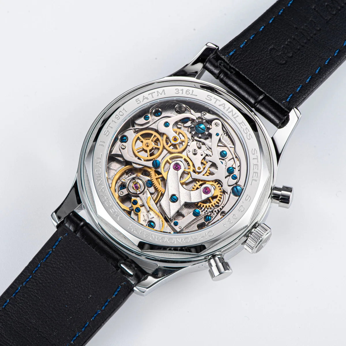 ساعة Sugess 1963 Pilot للرجال ميكانيكية كرونوغراف باندا ساعة يد Air Force Sapphire مقاومة للماء لحركة Seagull ST1901 v3