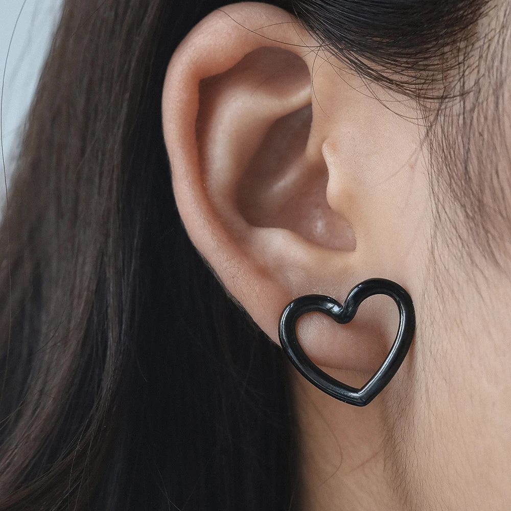 Stainless Steel Earrings Simple Fashion Three Colors Available Cutout Heart Design Earrings For Women Jewelry  Anniversary Gift