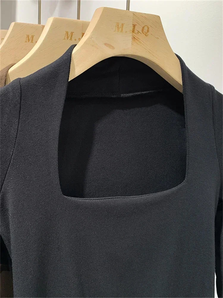 تي شيرت نسائي مرن تي شيرت صيفي ملابس نسائية قميص ربيعي مثير تي شيرت نحيف نسائي قطني بأكمام طويلة قطع علوية قصيرة