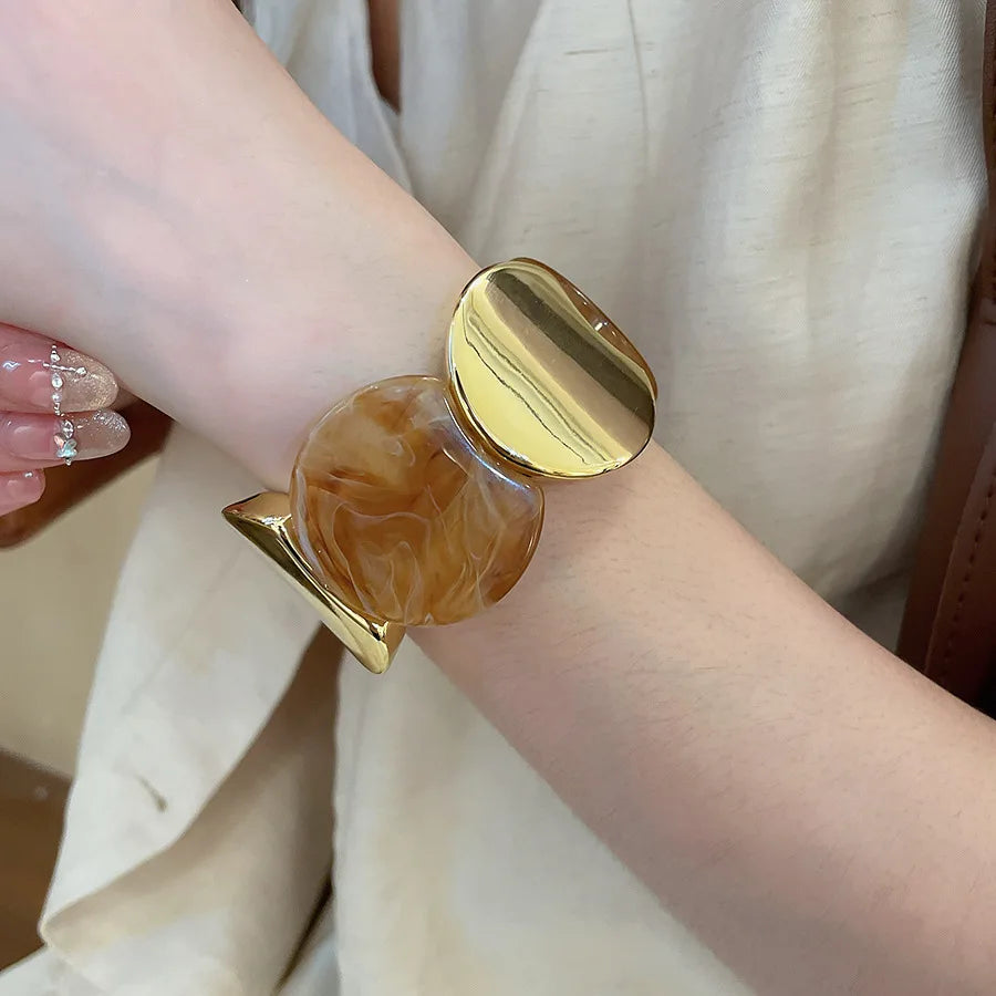 أساور من الراتنج بحبل مطاطي دائري متعدد الأنماط للنساء أساور أكريليك عتيقة ملطخة مجوهرات حفلات شخصية K1