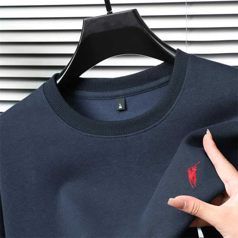 تي شيرت رجالي كاجوال فضفاض بأكمام طويلة ورقبة دائرية مطرزة من العلامة التجارية للرجال